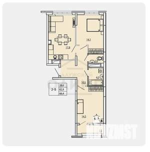 2-к квартира, вторичка, 65м2, 8/14 этаж