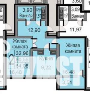 2-к квартира, вторичка, 64м2, 13/19 этаж
