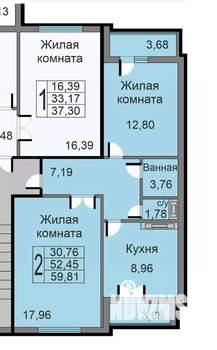 2-к квартира, вторичка, 60м2, 2/10 этаж