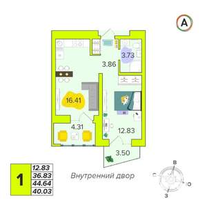 1-к квартира, вторичка, 40м2, 4/16 этаж