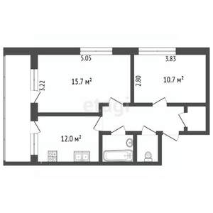 2-к квартира, вторичка, 47м2, 2/2 этаж