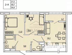 2-к квартира, вторичка, 54м2, 2/7 этаж