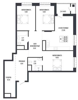 3-к квартира, вторичка, 101м2, 3/22 этаж