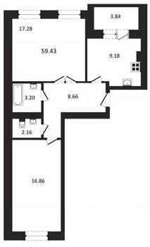 2-к квартира, строящийся дом, 59м2, 2/3 этаж