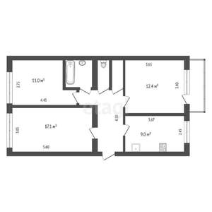 3-к квартира, вторичка, 65м2, 3/5 этаж