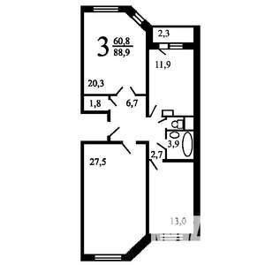 3-к квартира, вторичка, 88м2, 9/14 этаж