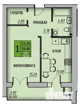1-к квартира, сданный дом, 43м2, 10/12 этаж