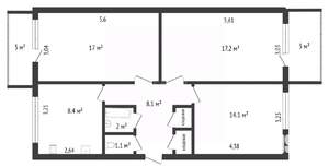 3-к квартира, вторичка, 69м2, 4/5 этаж