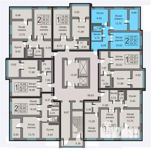 2-к квартира, строящийся дом, 64м2, 12/19 этаж