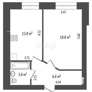 1-к квартира, вторичка, 42м2, 1/9 этаж