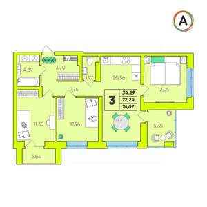 3-к квартира, вторичка, 76м2, 8/16 этаж