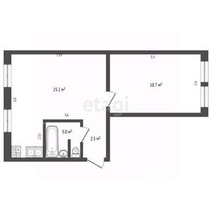 1-к квартира, вторичка, 51м2, 3/3 этаж