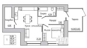 1-к квартира, вторичка, 51м2, 1/8 этаж