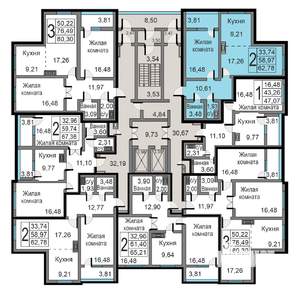 2-к квартира, строящийся дом, 63м2, 3/19 этаж