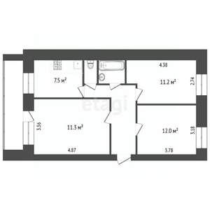 3-к квартира, вторичка, 60м2, 2/5 этаж