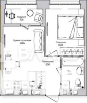 1-к квартира, вторичка, 35м2, 4/10 этаж