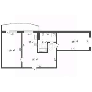 2-к квартира, вторичка, 67м2, 9/9 этаж