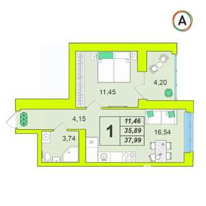 1-к квартира, вторичка, 38м2, 9/16 этаж