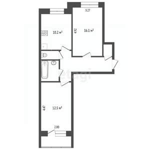 2-к квартира, вторичка, 53м2, 1/9 этаж