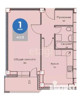 1-к квартира, вторичка, 41м2, 10/12 этаж