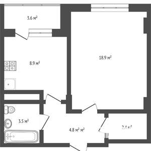 1-к квартира, сданный дом, 41м2, 4/21 этаж