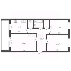 3-к квартира, вторичка, 59м2, 5/5 этаж