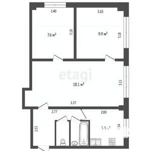 3-к квартира, вторичка, 49м2, 1/5 этаж