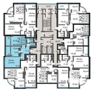 2-к квартира, строящийся дом, 66м2, 13/19 этаж