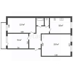 3-к квартира, вторичка, 66м2, 6/6 этаж