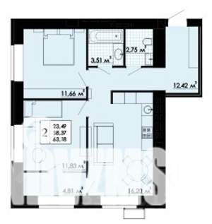 2-к квартира, строящийся дом, 61м2, 3/6 этаж