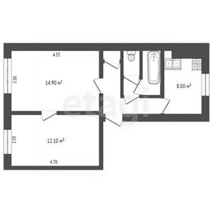 2-к квартира, вторичка, 45м2, 2/2 этаж