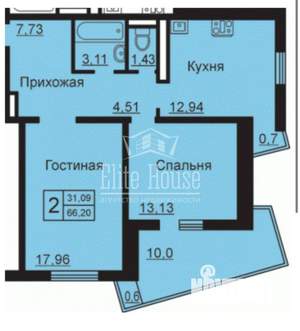 2-к квартира, вторичка, 66м2, 18/19 этаж