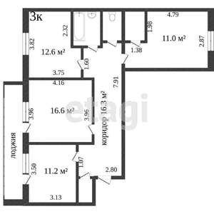 3-к квартира, вторичка, 79м2, 4/10 этаж