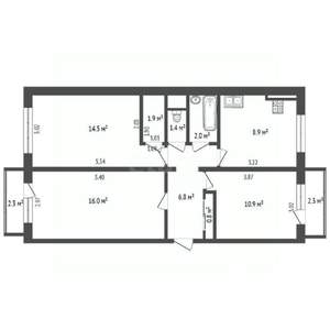 3-к квартира, вторичка, 63м2, 2/5 этаж