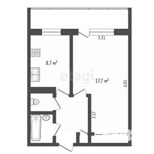 1-к квартира, вторичка, 36м2, 6/9 этаж