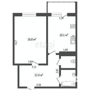 1-к квартира, вторичка, 43м2, 12/15 этаж