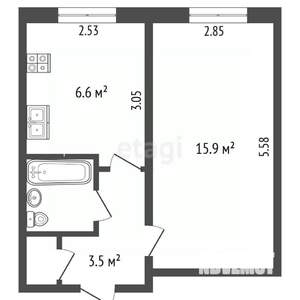 1-к квартира, вторичка, 30м2, 5/5 этаж