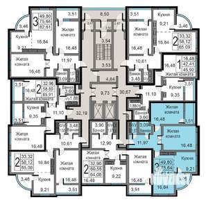 3-к квартира, строящийся дом, 83м2, 16/19 этаж