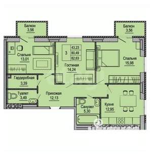3-к квартира, вторичка, 83м2, 8/10 этаж
