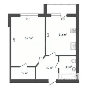 1-к квартира, вторичка, 43м2, 3/9 этаж