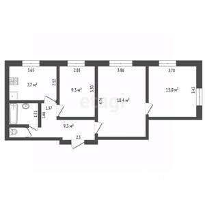 2-к квартира, вторичка, 62м2, 1/3 этаж