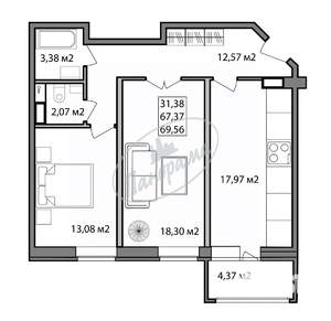 2-к квартира, вторичка, 67м2, 3/25 этаж