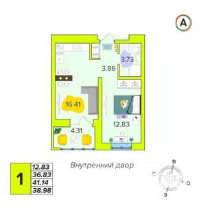1-к квартира, вторичка, 39м2, 6/16 этаж