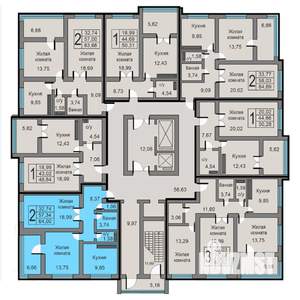 2-к квартира, строящийся дом, 64м2, 5/19 этаж