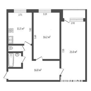 2-к квартира, вторичка, 70м2, 6/6 этаж