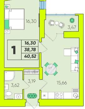 1-к квартира, вторичка, 41м2, 6/16 этаж