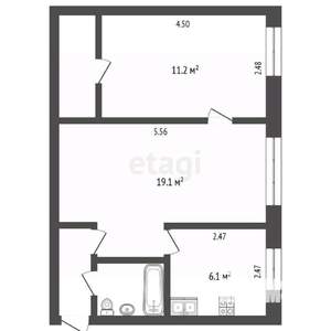 2-к квартира, вторичка, 45м2, 1/5 этаж
