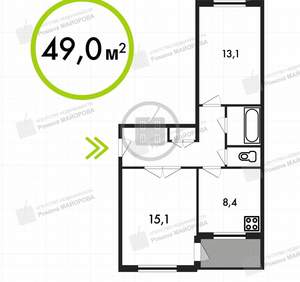2-к квартира, вторичка, 49м2, 5/5 этаж