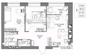 2-к квартира, вторичка, 53м2, 4/9 этаж