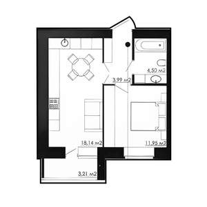1-к квартира, вторичка, 42м2, 4/9 этаж